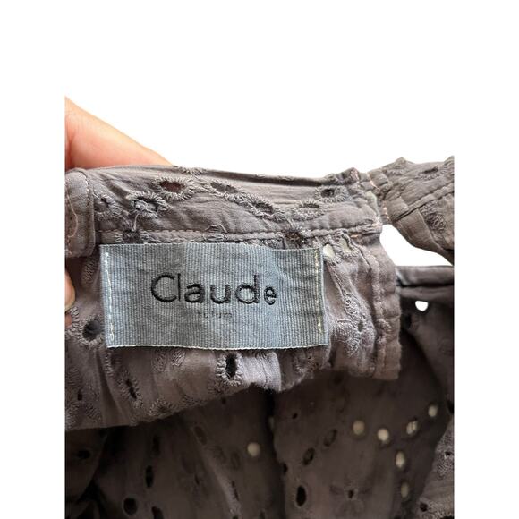 CLAUDE TULUM Taupe Eyelet Midi Dress Taupe Short Sleeves Square Neck Small NEW - Picture 8 of 12